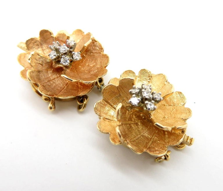 Estate Vintage Antique 14 Karat Yellow Gold Set of Two Pearl Flower