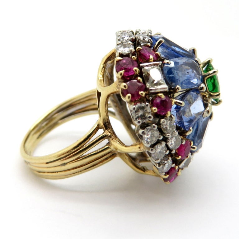 Estate Vintage Antique 14K Yellow and White Gold Floral Cluster Gemstone Ring For Sale at 1stdibs