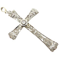 Estate Vintage Antique Art Deco Platinum Diamond Large Religious Cross Pendant