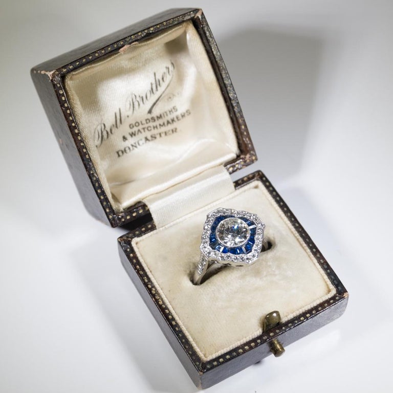 Estate Vintage Antique Art Deco Platinum Old European Cut Diamond Sapphire Ring For Sale At 1stdibs