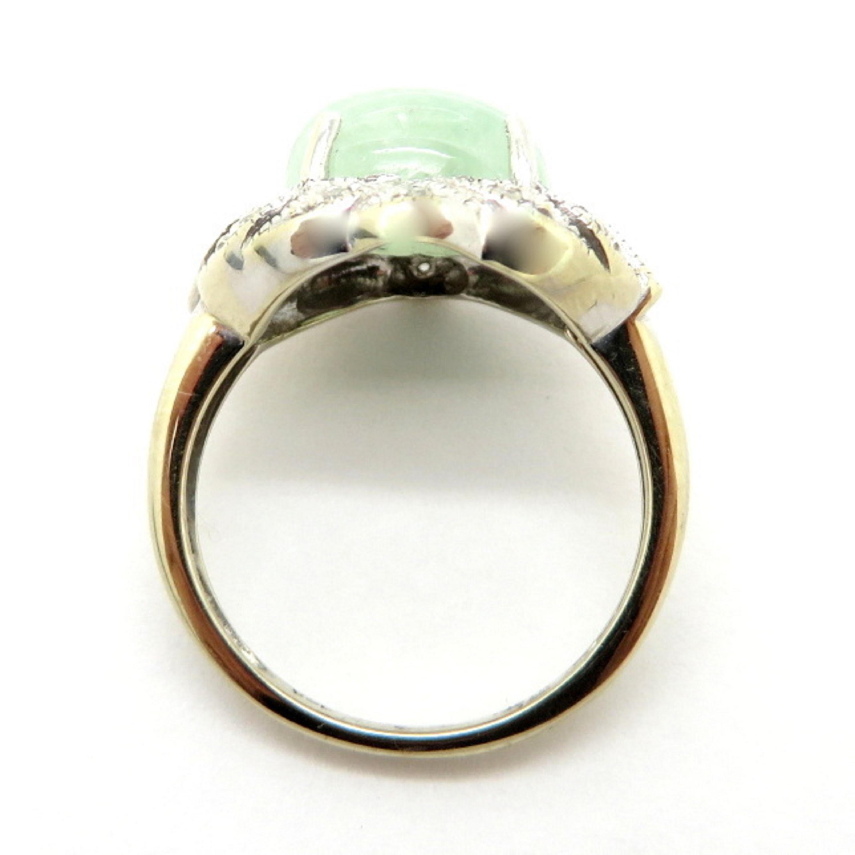 Estate Vintage Antique Oval Jade and Round Diamond Ring 14 Karat White Gold 1