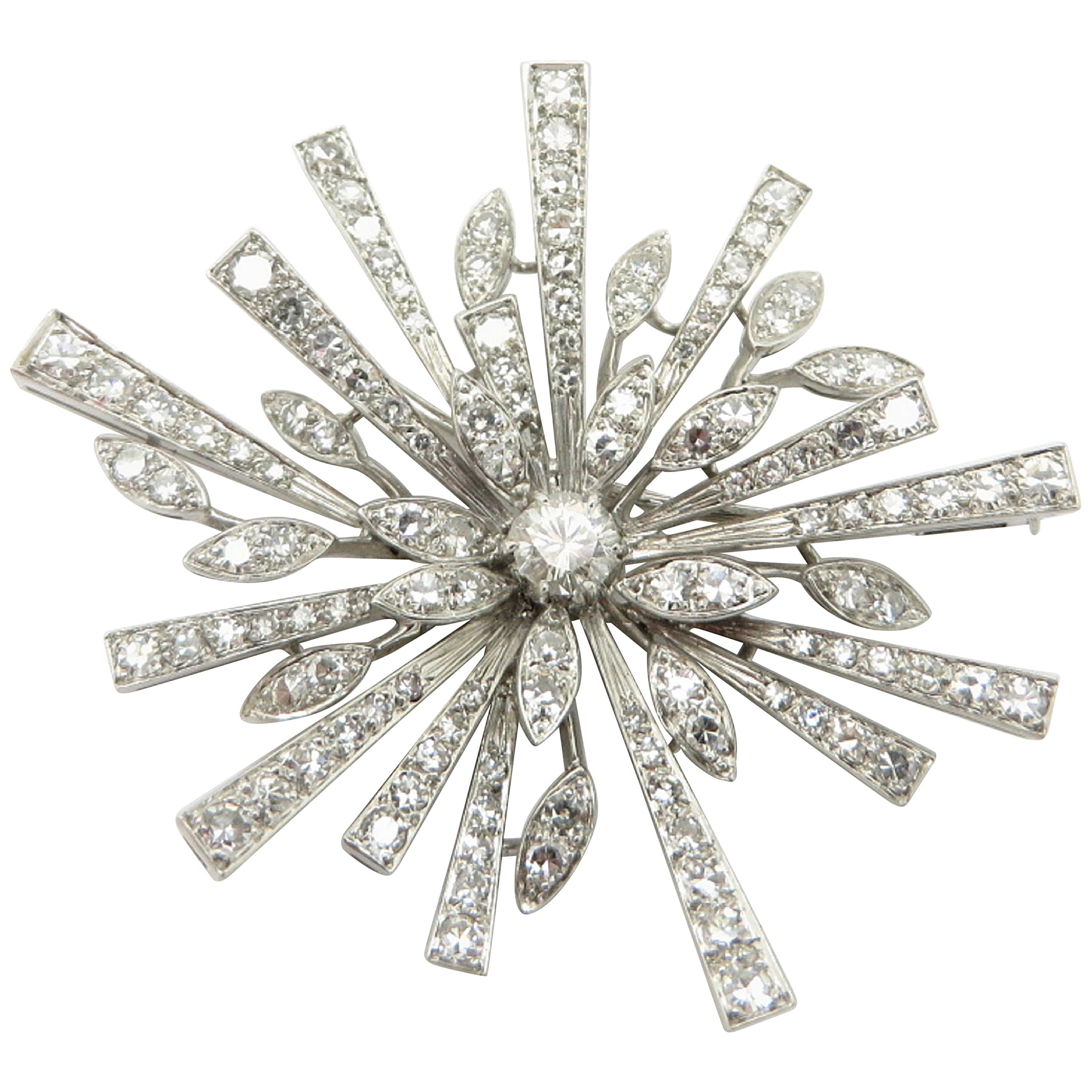 Estate Vintage Antique Platinum and 18 Karat Gold Snowflake Starburst Pin Brooch