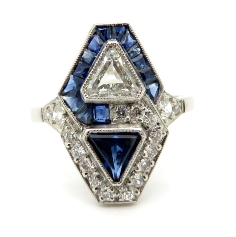 Estate Vintage Antique Platinum Art Deco Sapphire And Diamond Trillion Ring For Sale At 1stdibs