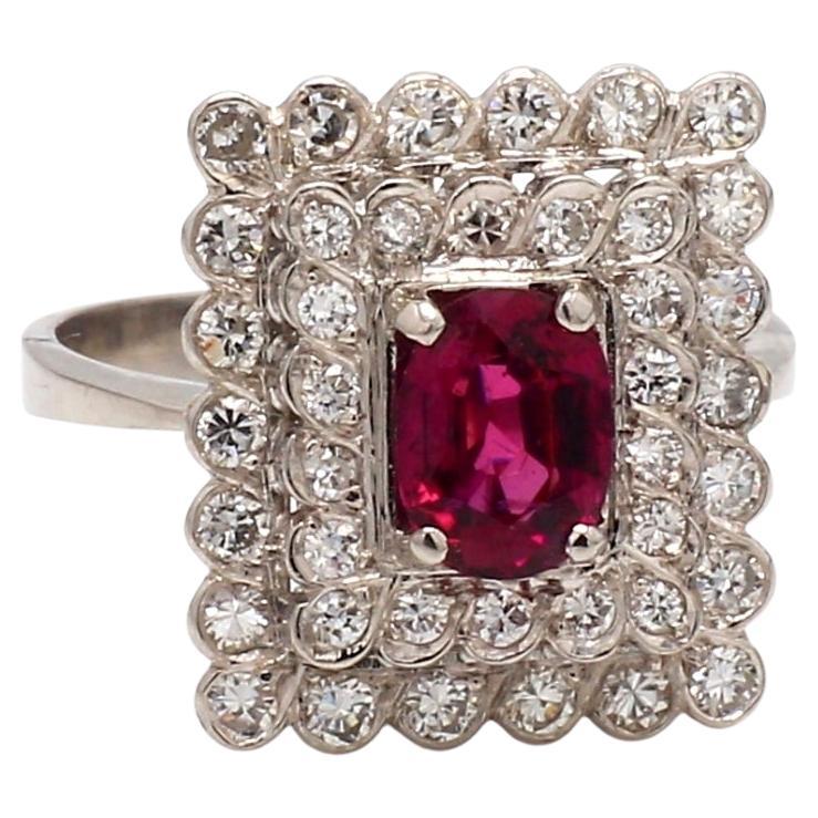 1.05ct Oval Ruby and Diamond Ring For Sale