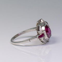 Estate Vintage Antique Platinum Ruby and Old Mine Cut Art Deco Diamond Ring