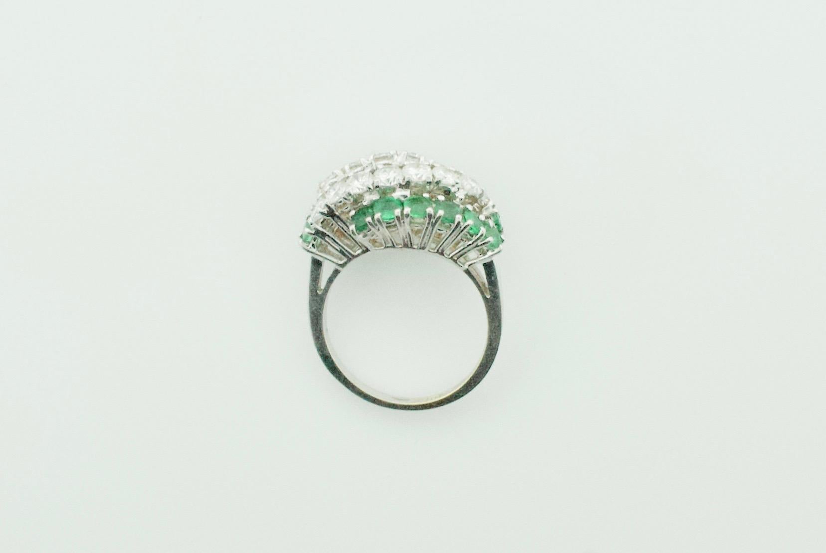 Women's or Men's Estate Vintage Emerald and Diamond Ring in 18k White Gold For Sale