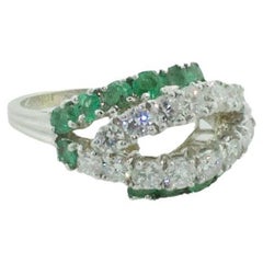 Estate Retro Emerald and Diamond Ring in 18k White Gold