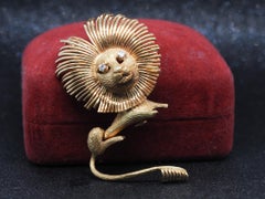 Estate Vintage French 18K Yellow Gold and Diamond Lion Brooch - VHK#115a
