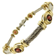 Estate Vintage Garnet Bezel Cable Link Bracelet 14 Karat Yellow and White Gold Estate Vintage Garnet Bezel Cable Link Bracelet 14 Karat Yellow and White Gold