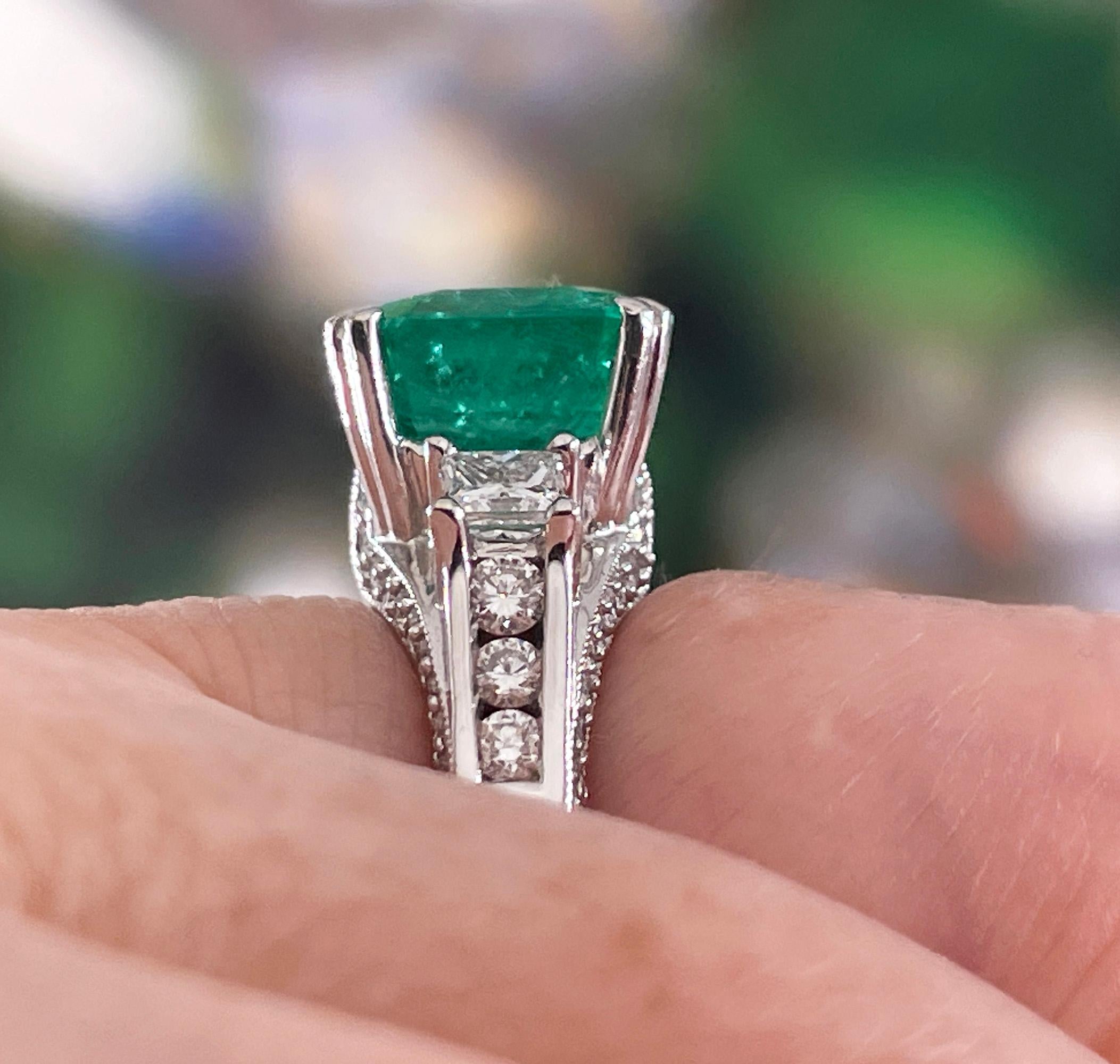  Estate Vintage GIA 7.00ct  Emerald Diamond Engagement Wedding 18KW Gold Ring For Sale 9