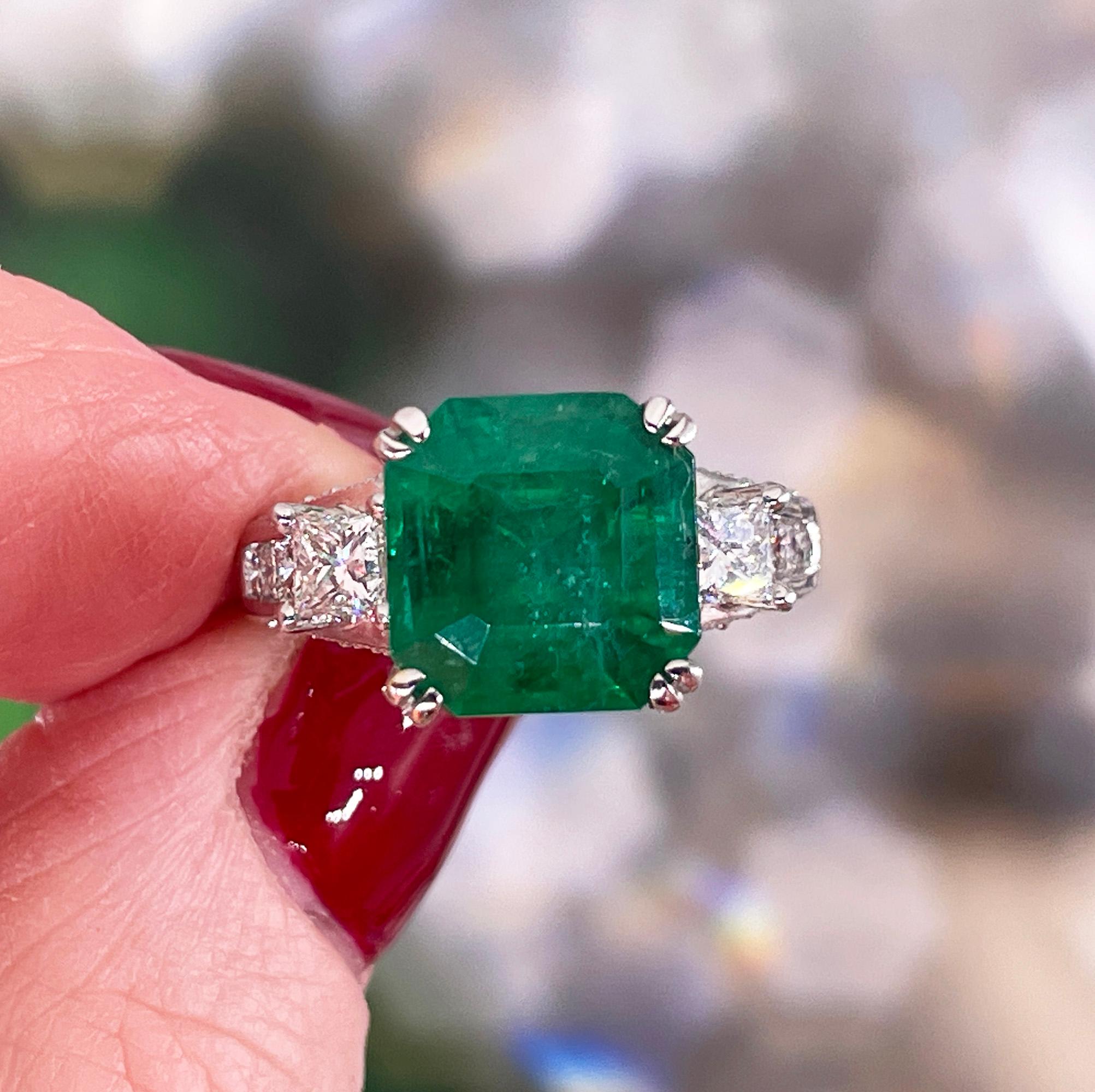  Estate Vintage GIA 7.00ct  Emerald Diamond Engagement Wedding 18KW Gold Ring For Sale 12