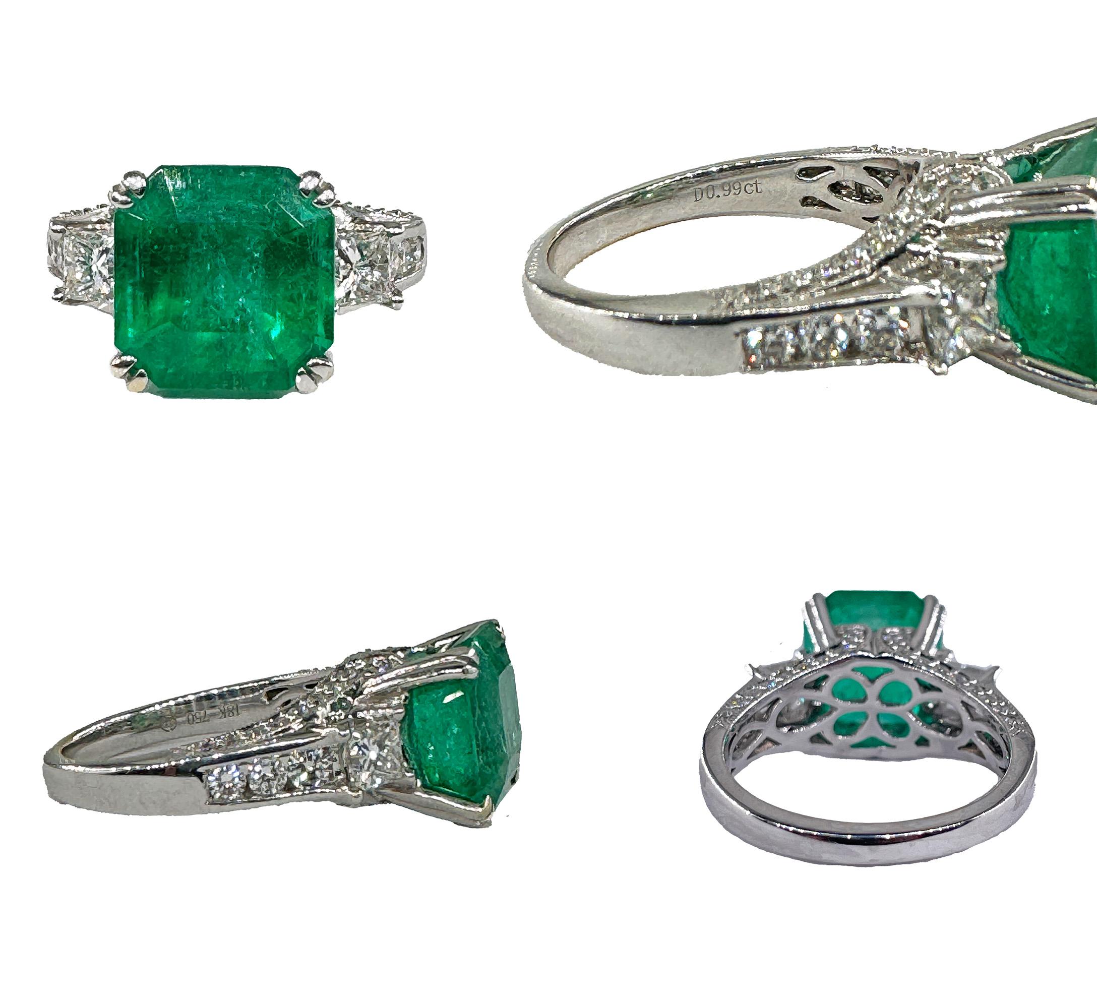  Nachlass Vintage GIA 7,00ct  Smaragd Diamant Verlobung Hochzeit 18KW Gold Ring im Zustand „Gut“ im Angebot in New York, NY