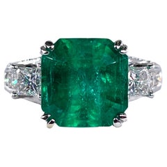  Estate Antique GIA 7.00ct  Emerald Diamond Engagement Wedding 18KW Gold Ring
