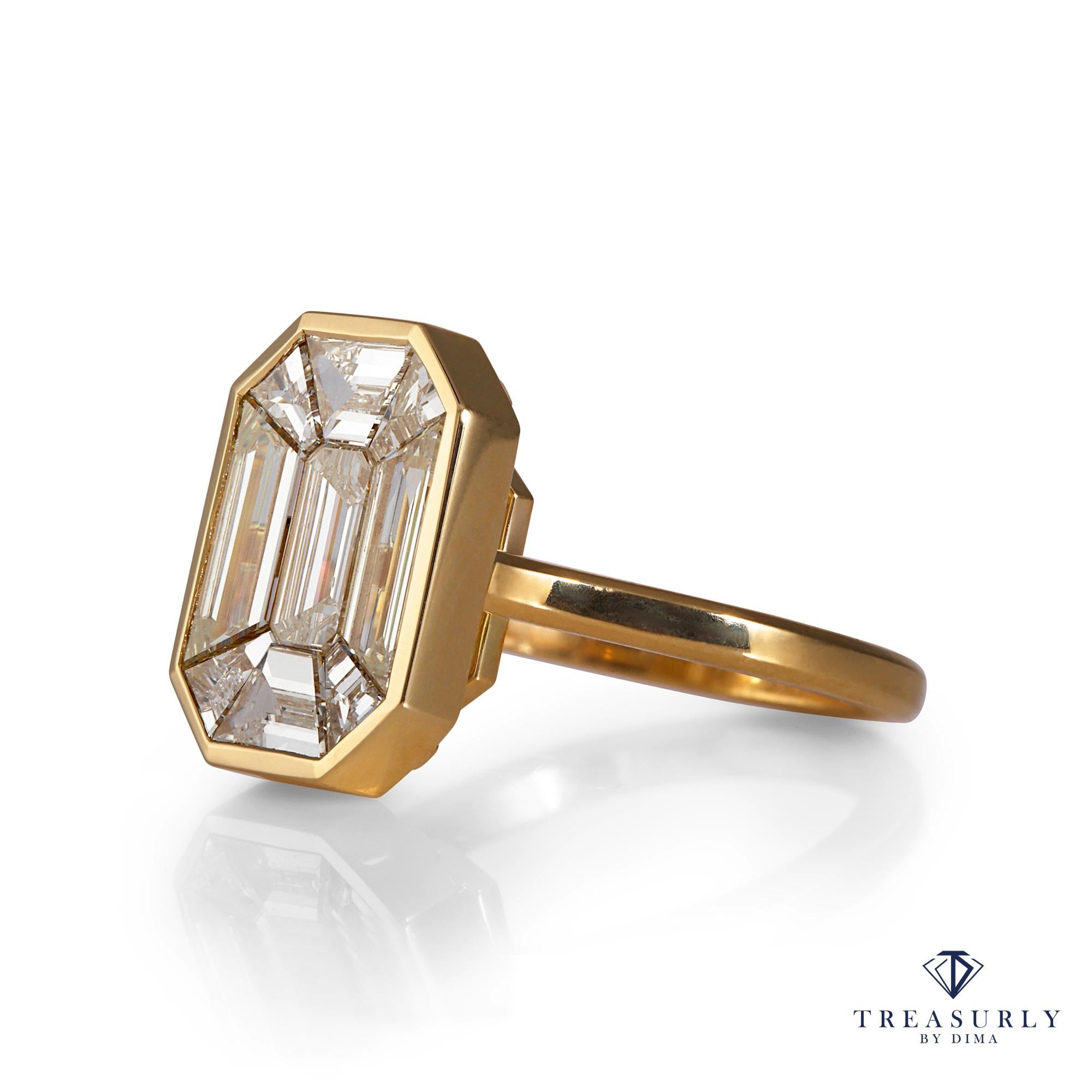 Emerald Cut Estate Vintage GIA J-VS2 2.83ct EMERALD Pie-Cut Diamond Engagement Wedding Ring