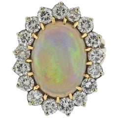 Estate Vintage Large Opal 15 Carat VS Diamond Statement Cocktail Ring