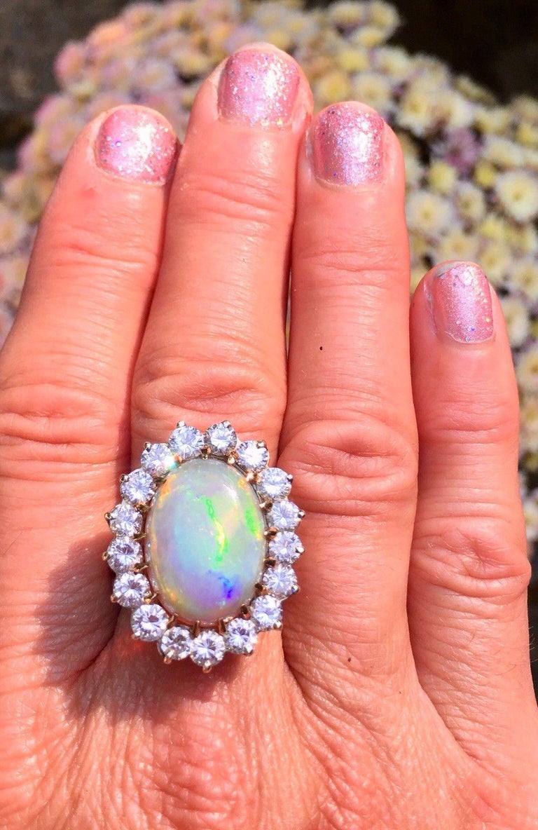 Estate Vintage Large Opal 15 Carat VS Diamond Statement Cocktail Ring