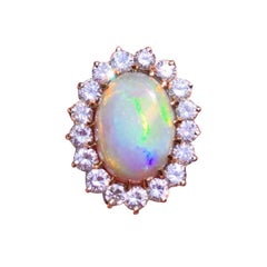 Estate Vintage Large Opal 15 Carat VS Diamond Statement Cocktail Ring 