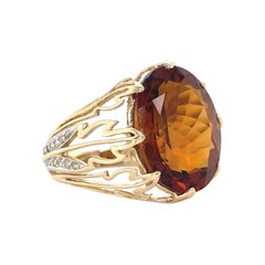 Estate Vintage Madeira Citrine Diamond Statement Cocktail Ring