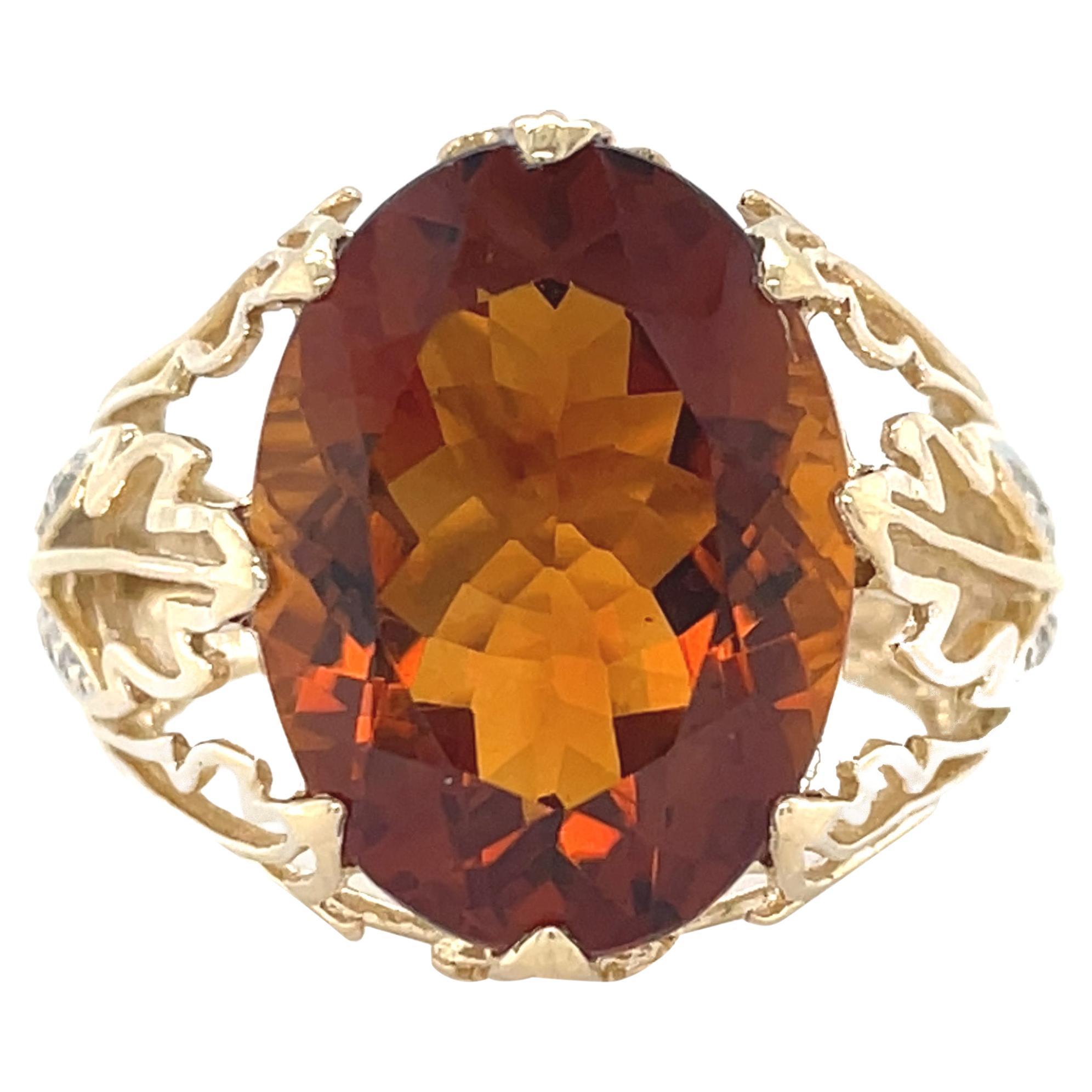Estate Vintage Madeira Citrine Diamond Statement Cocktail Ring