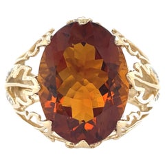 Estate Vintage Madeira Citrine Diamond Statement Cocktail Ring