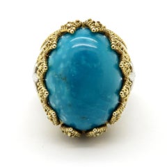 Estate Vintage Men’s Turquoise Fleur-de-Lis Sterling Silver and Gold Ring