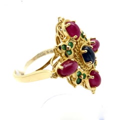Estate Vintage Multi-Gemstone Emerald, Sapphire, Ruby 14 Karat Gold Ring