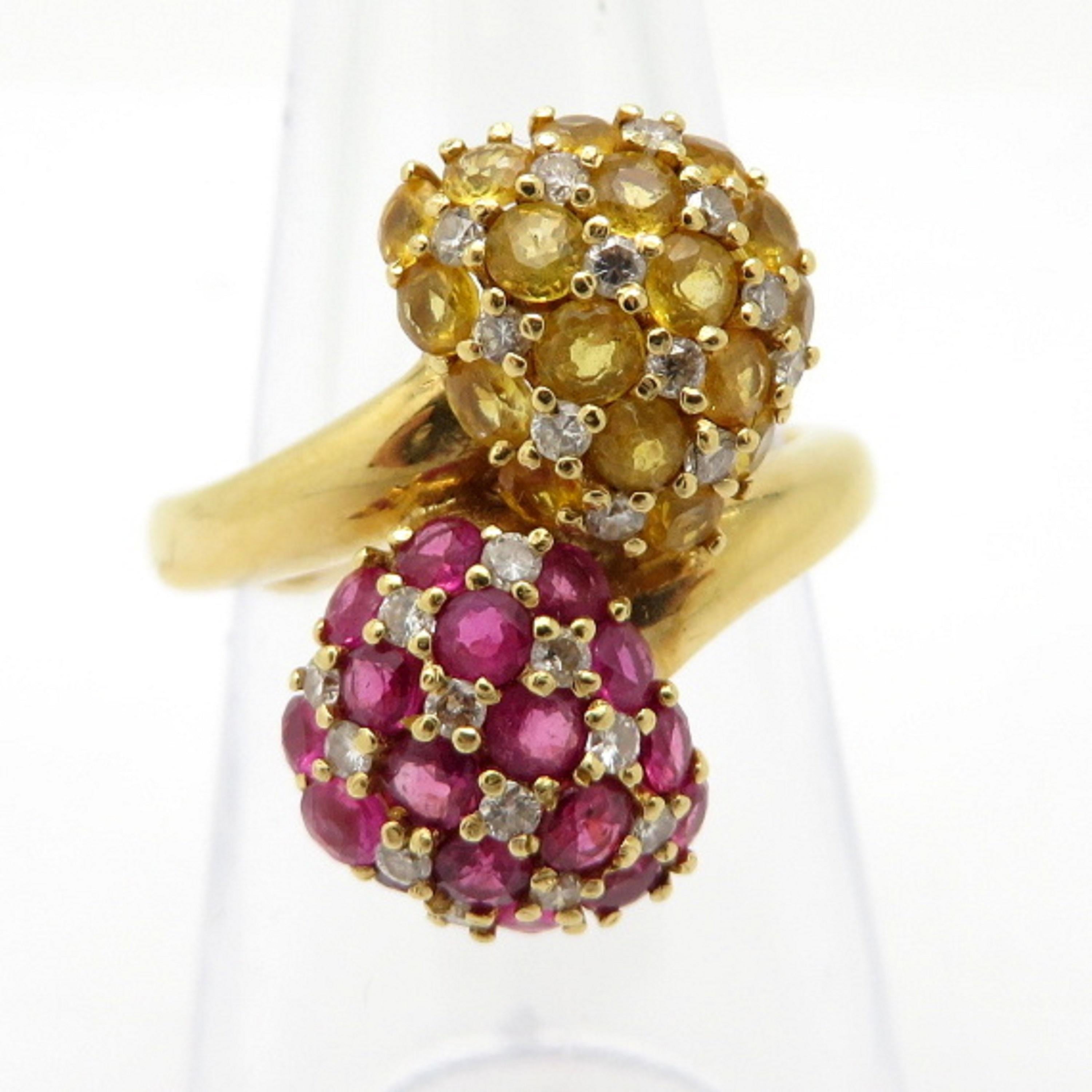 Estate Vintage Pave Yellow Sapphire and Ruby Bypass 18 Karat Yellow Gold Ring For Sale 1
