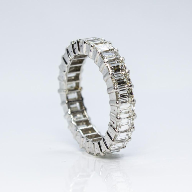Estate Vintage Platinum Emerald Cut Diamond Eternity Band Ring For Sale At 1stdibs