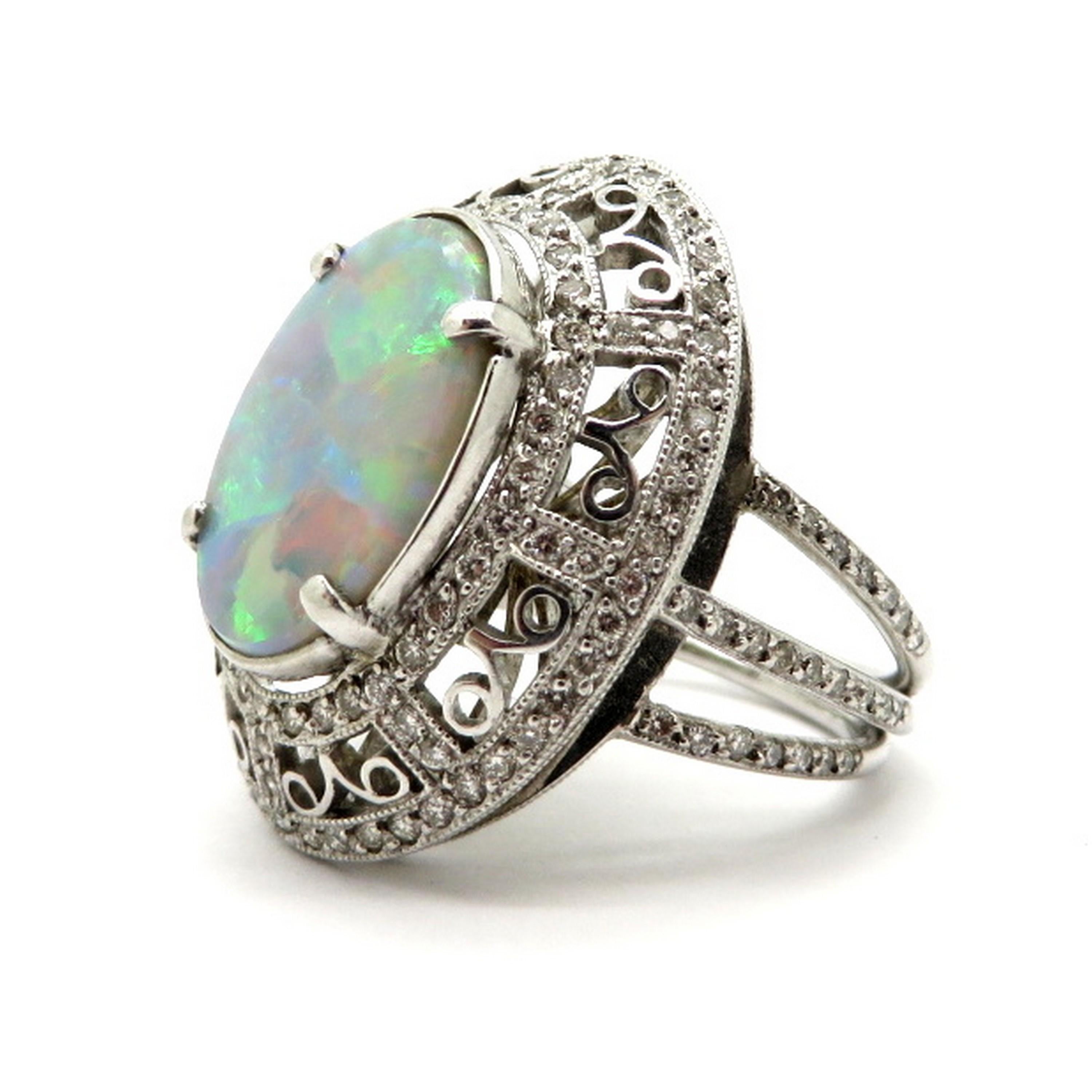 Estate Vintage Platinum 2.03 Black Opal Diamond Halo Ring For Sale at ...