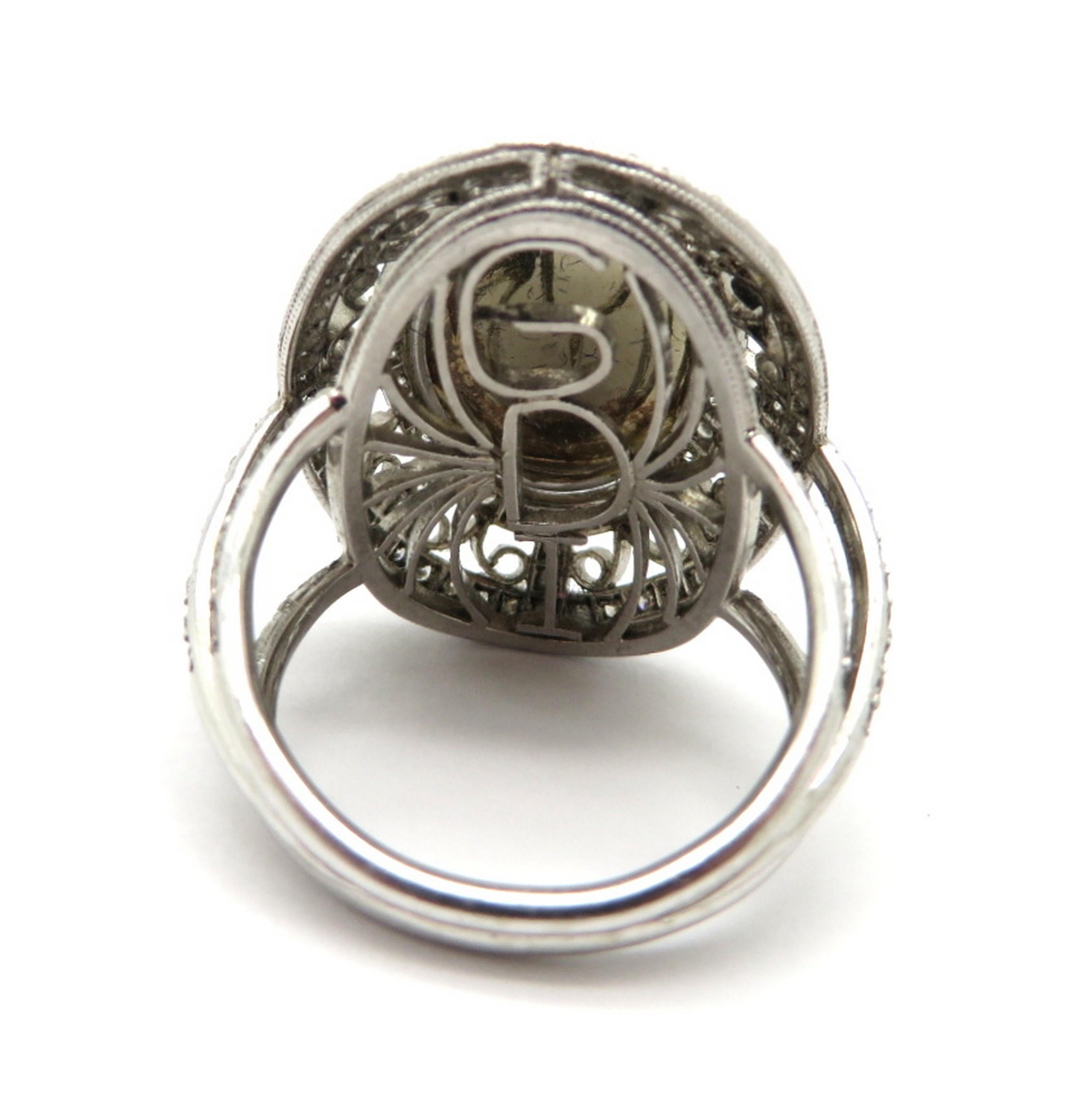 Women's Estate Vintage Platinum 2.03 Black Opal Diamond Halo Ring For Sale