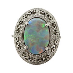 Estate Vintage Platinum 2.03 Black Opal Diamond Halo Ring