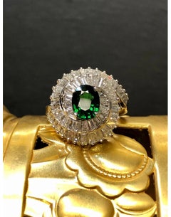 Estate Vintage Platinum Baguette Diamond Tsavorite Garnet Spiral Swirl Cocktail