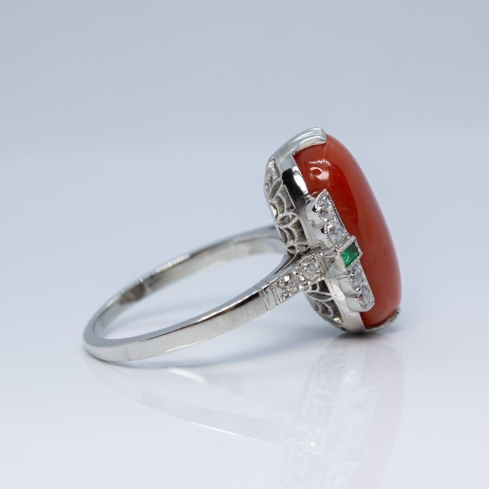 9.25ct Cabochon Cut Coral Ring In Excellent Condition In Scottsdale, AZ