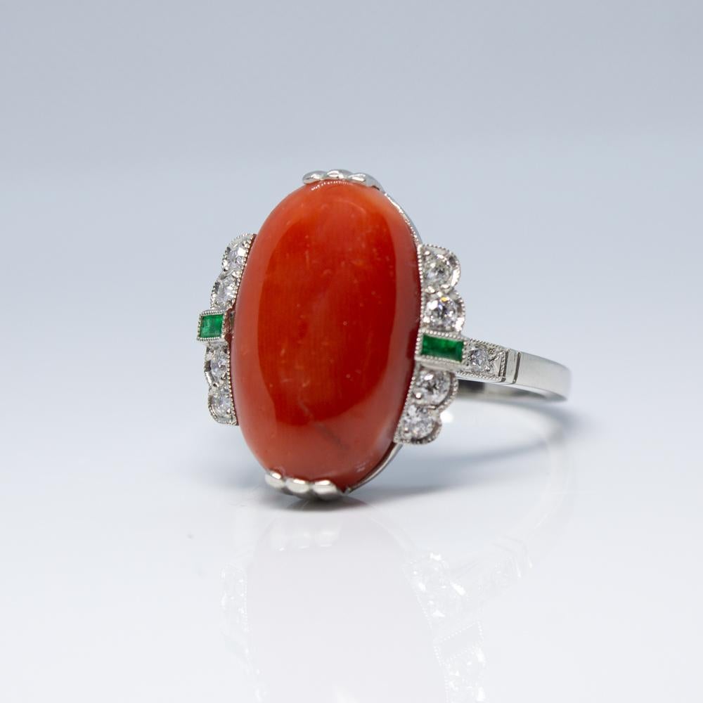Women's or Men's 9.25ct Cabochon Cut Coral Ring