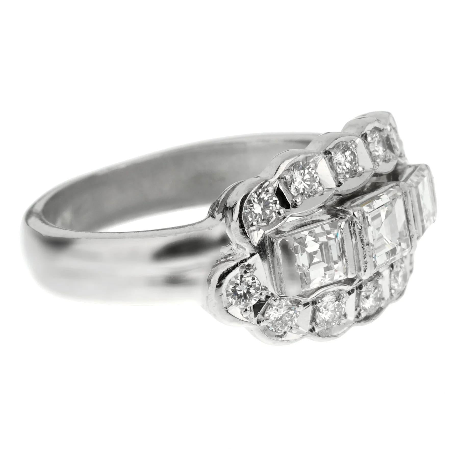 Mixed Cut Estate Vintage Platinum Diamond Cocktail Ring For Sale