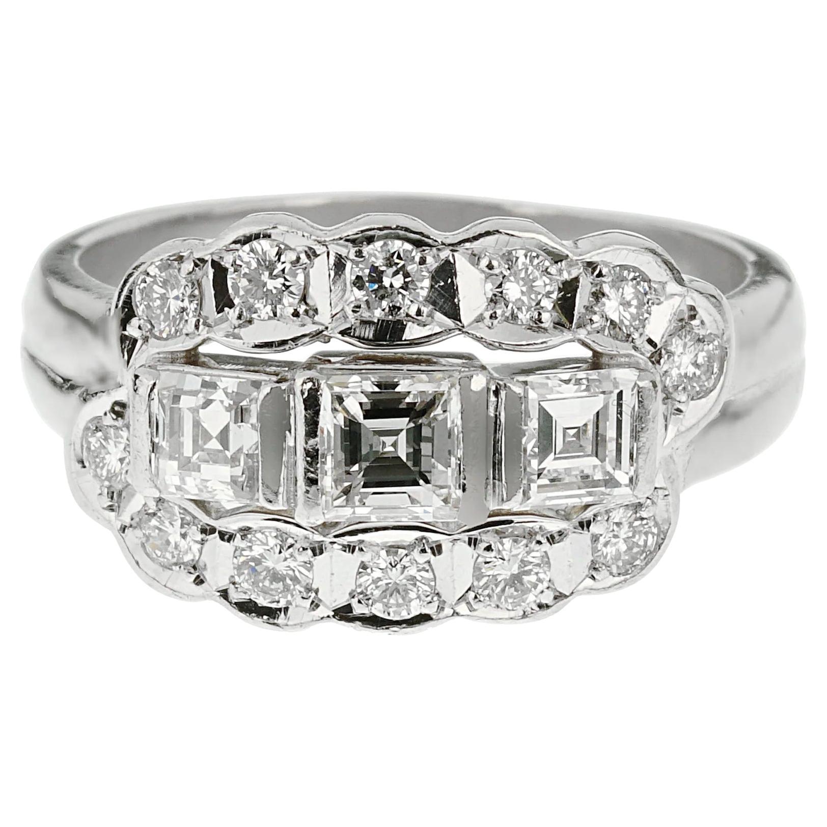 Anillo de cóctel de diamantes en platino Estate Vintage