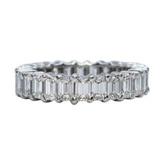Estate Vintage Platinum Emerald Cut Diamond Eternity Band Ring