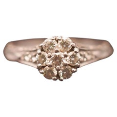 Estate Vintage Platinum Engraved Diamond Cluster Ring - VHK#451C