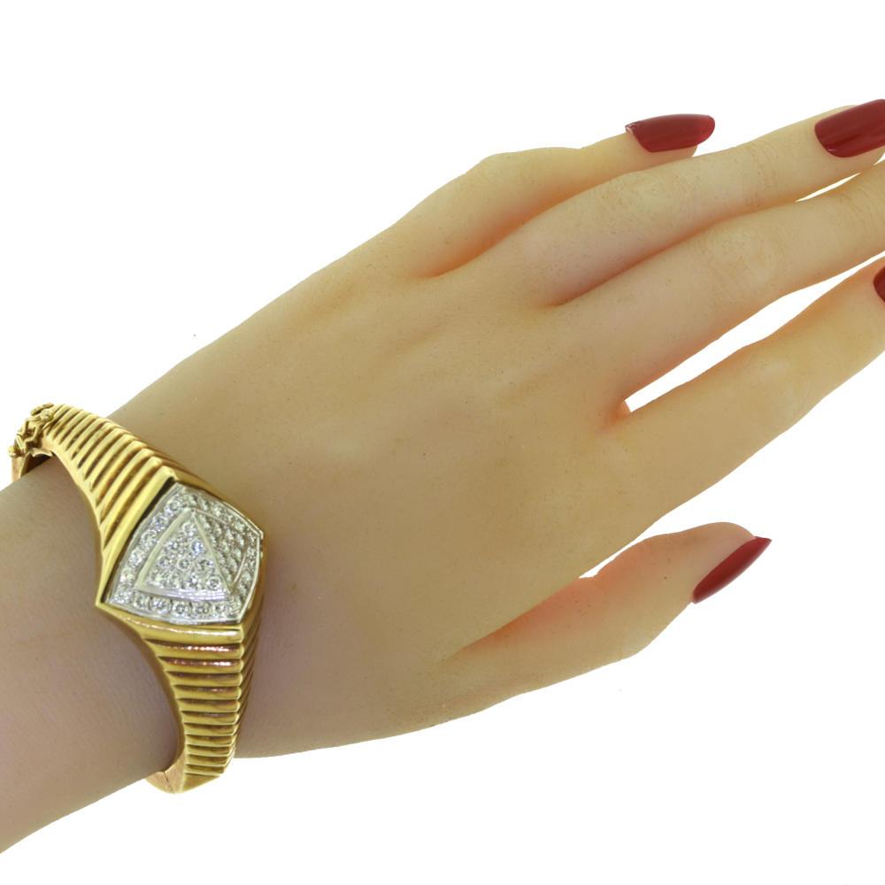 Women's or Men's Estate Vintage Round Diamond Yellow Gold Geometric Bracelet Bangle