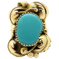 vintage sleeping beauty turquoise ring Estate Vintage Sleeping Beauty Turquoise Designer JT Ring 14 Karat Yellow Gold