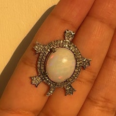 Estate Stile Vintage Vittoriano Diamante Opale Tartaruga Spilla Unisex Argento