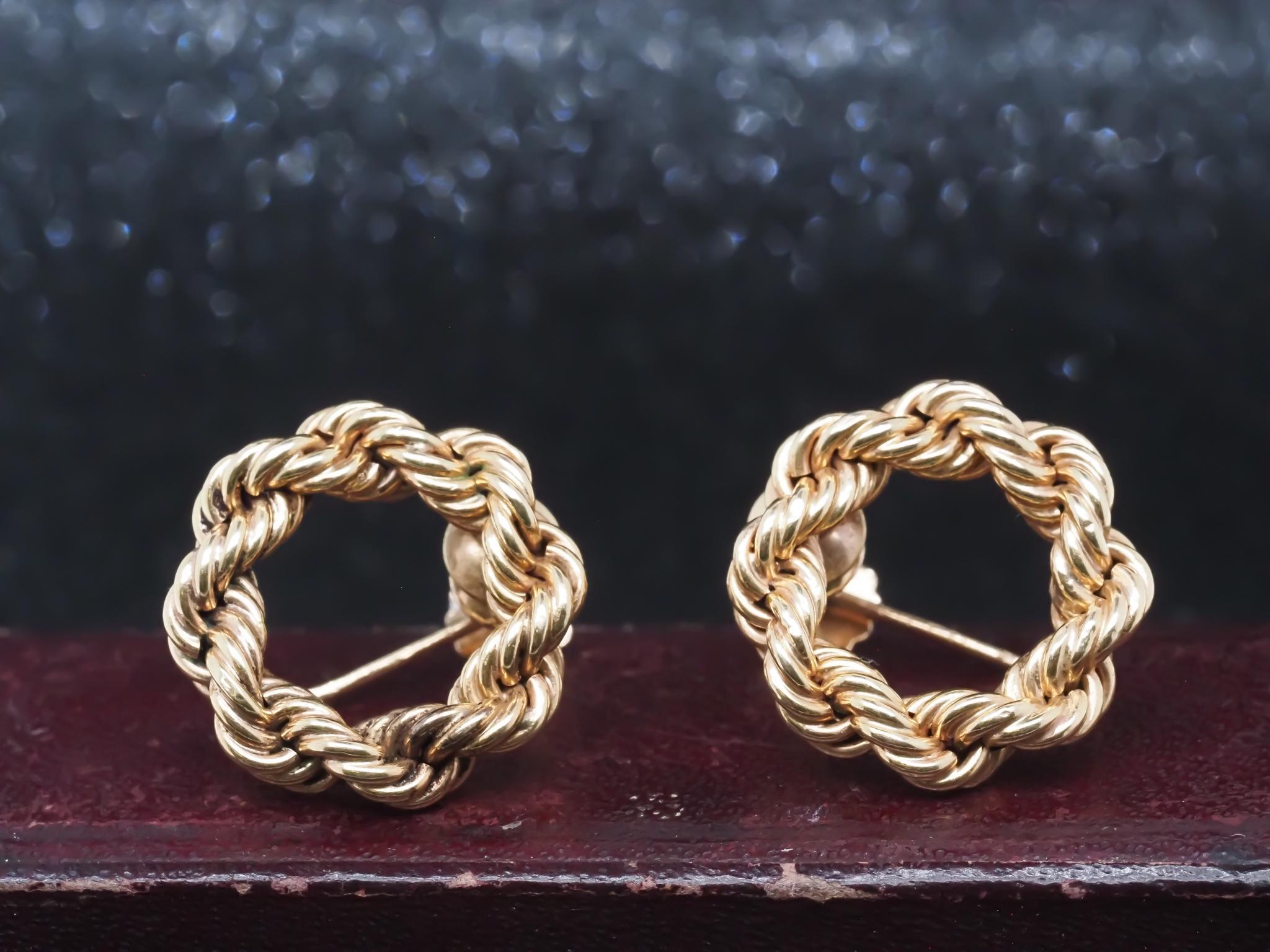 Nachlass Vintage Tiffany & Co. 14K Gelbgold Seil-Ohrringe - VHK#9a im Zustand „Gut“ im Angebot in Hicksville, NY