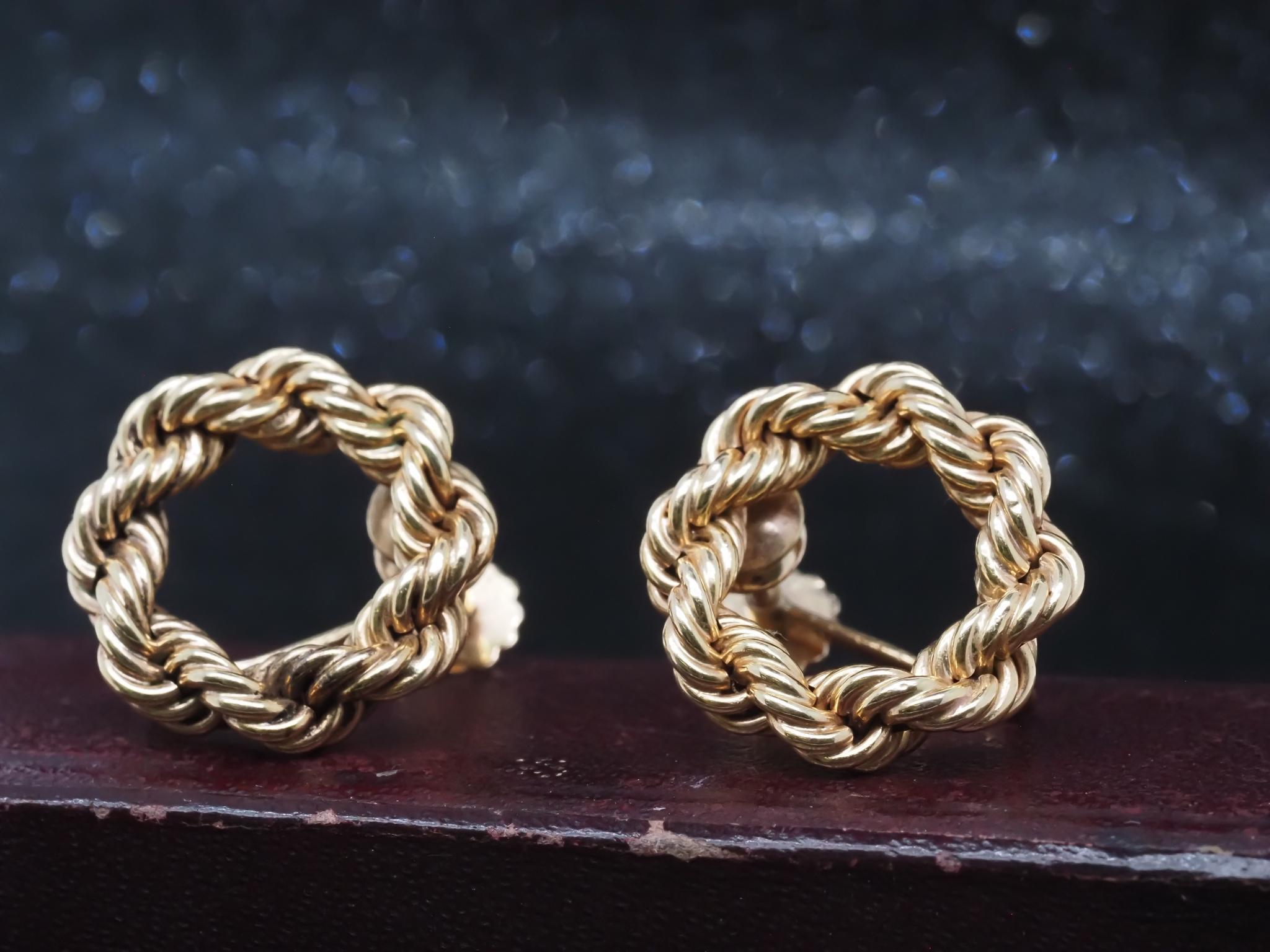 Nachlass Vintage Tiffany & Co. 14K Gelbgold Seil-Ohrringe - VHK#9a Damen im Angebot