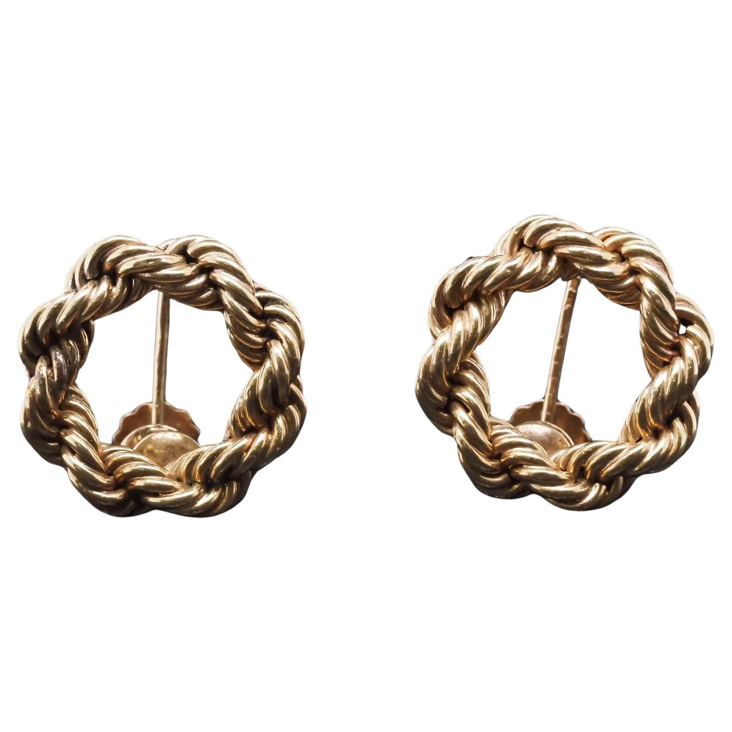 Estate Vintage Tiffany & Co. 14K Yellow Gold Rope Earrings - VHK#9a