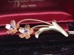 Estate Vintage Tiffany & Co. Amethyst Two Tone Flower Brooch - VHK#853b