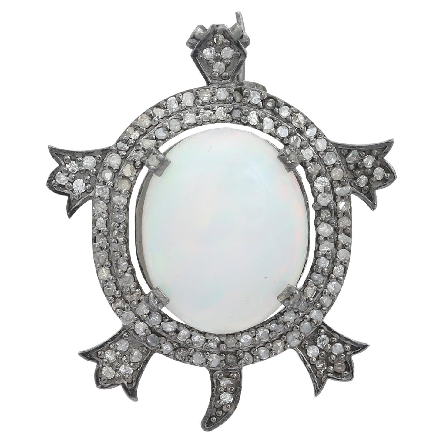 Estate Vintage viktorianischen Diamant Opal Schildkröte Brosche Pin in Sterling Silber gemacht