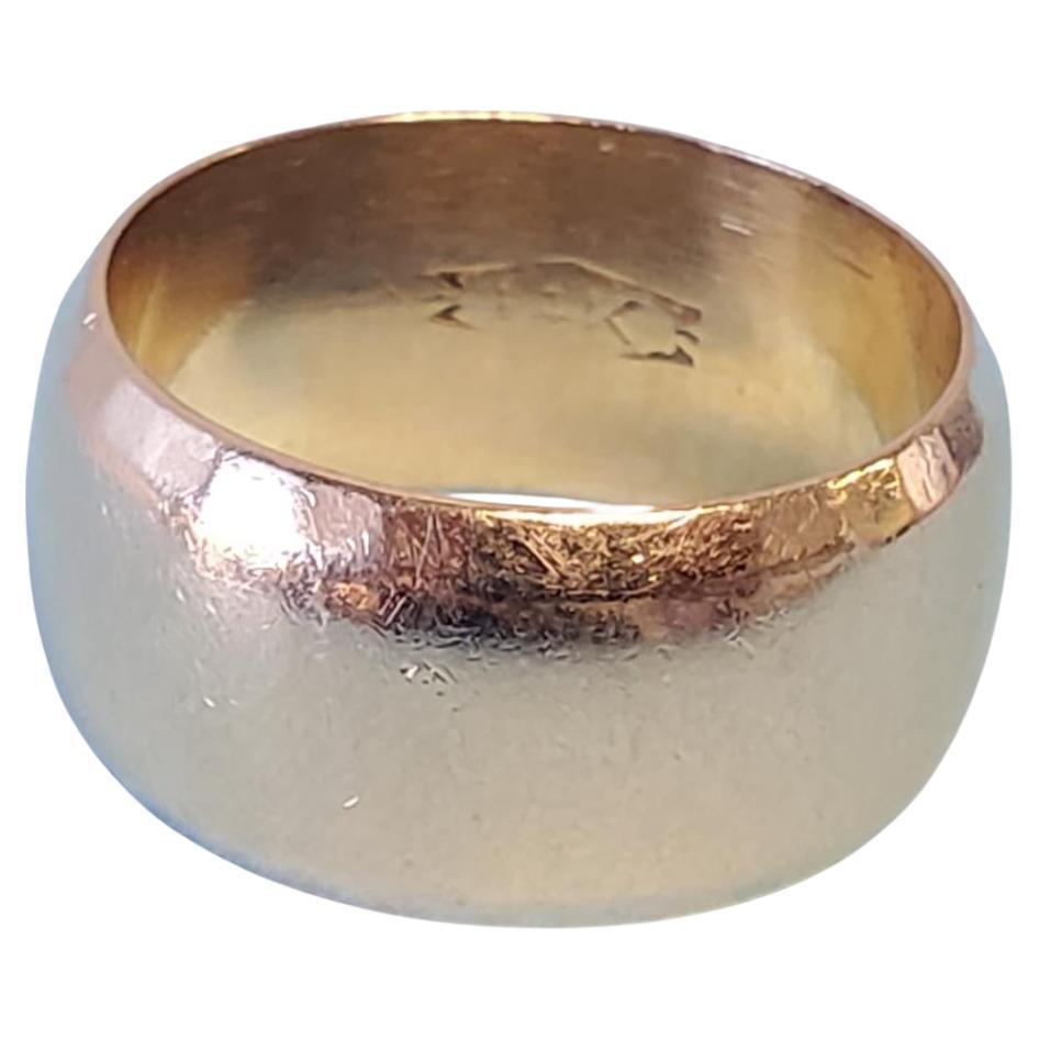 Estate Vintage Wide Wedding Band 14k Yellow Gold Cigar Style For Sale