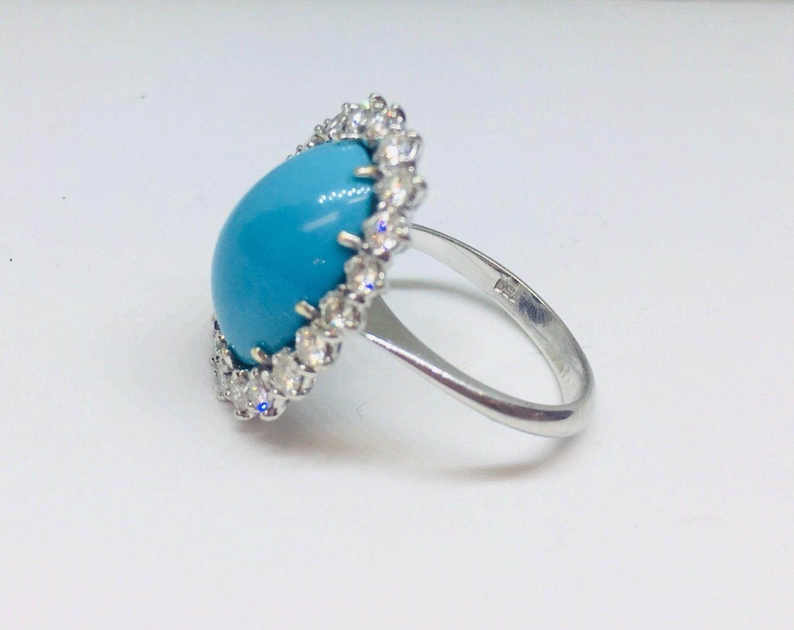 Women's Estate VS Diamond Halo Turquoise Cocktail Ring For Sale