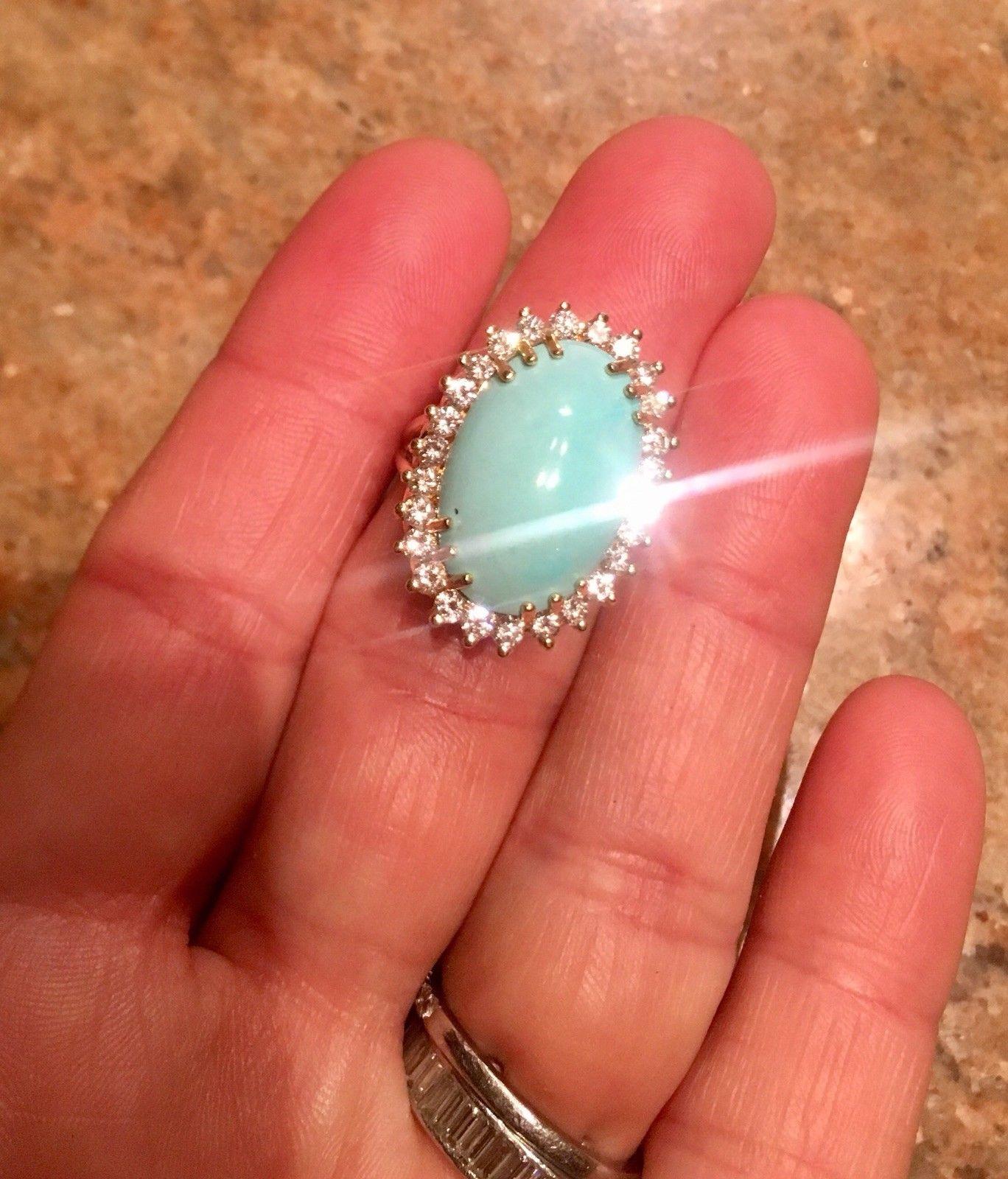 Women's Estate VS Diamond Turquoise Cabochon Statement Cocktail Ring For Sale