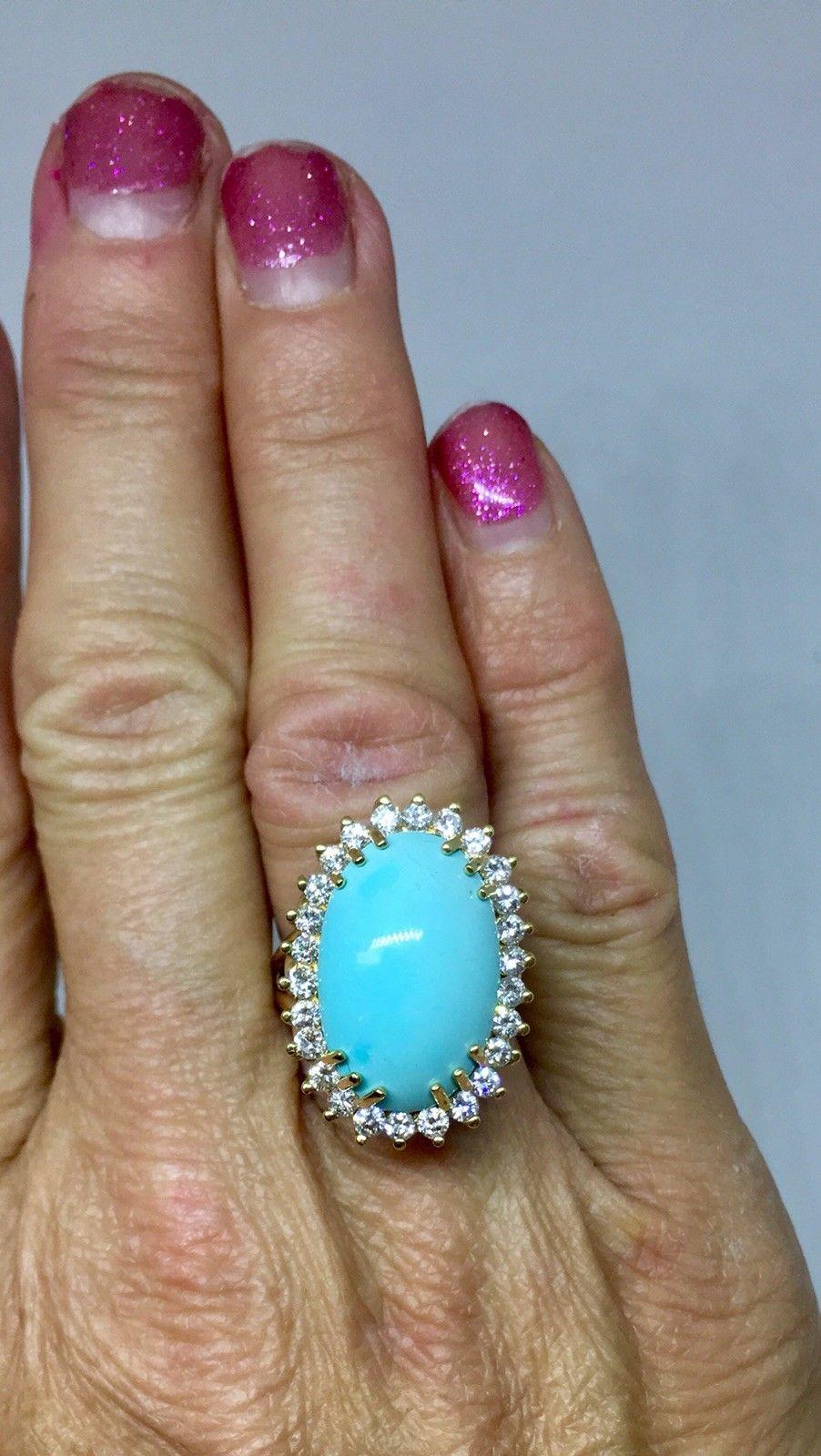 Estate VS Diamond Turquoise Cabochon Statement Cocktail Ring For Sale 4